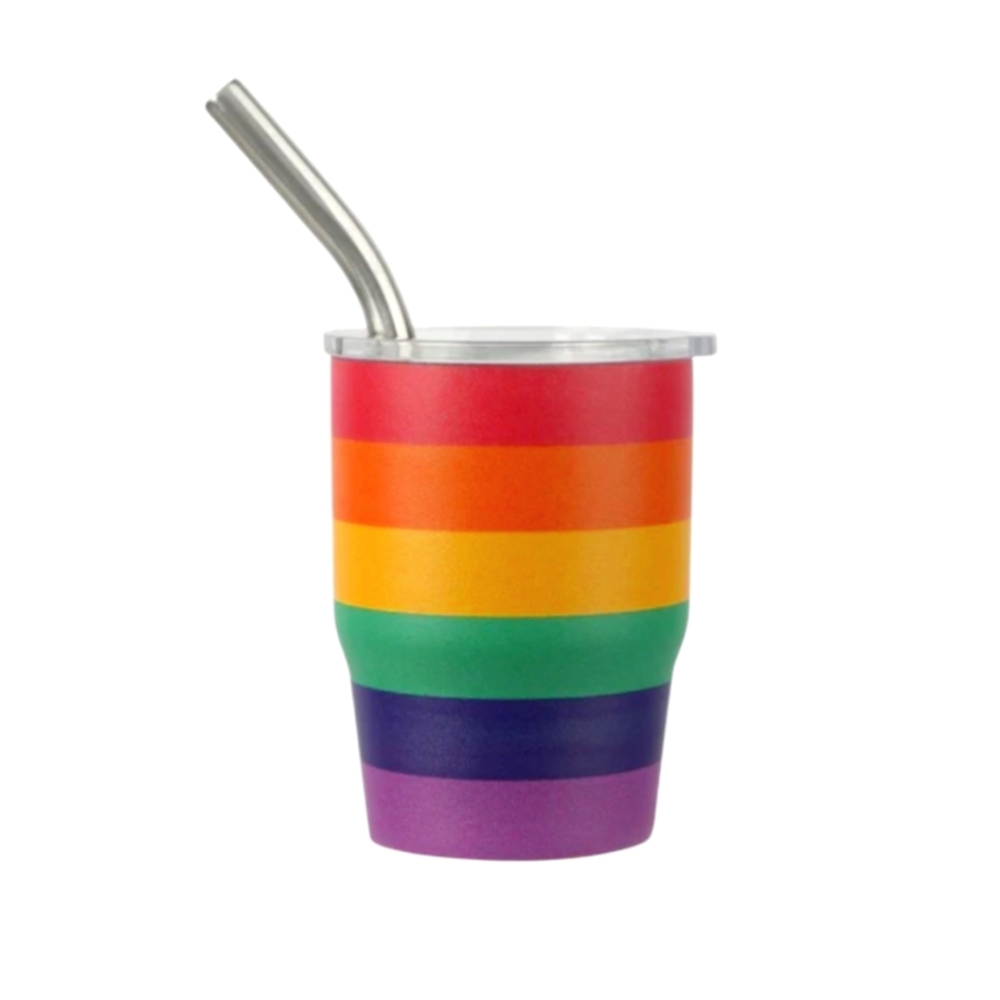 Rainbow Striped Mini Stainless Steel Tumbler with Straw